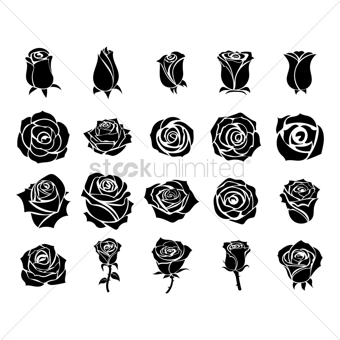 1300x1300 Free Set Of Rose Icons Vector Image