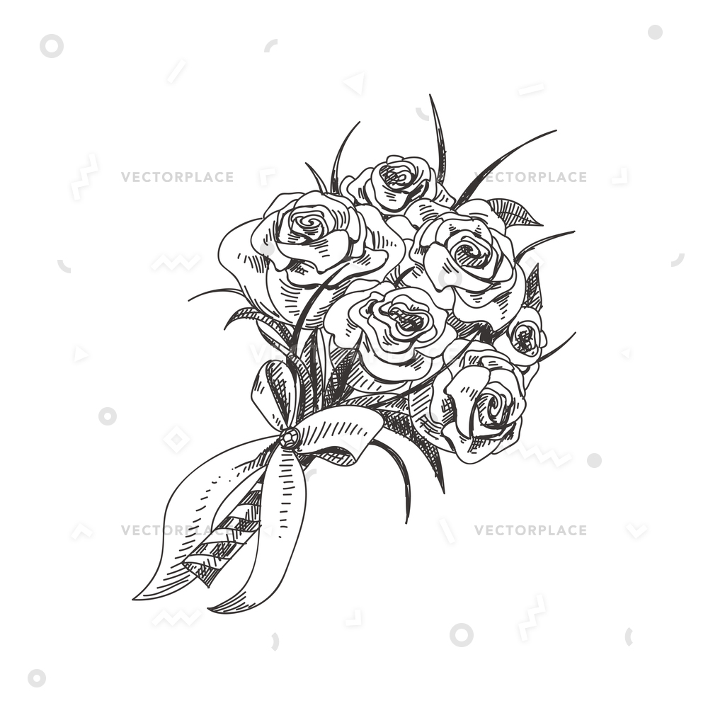 1000x1000 Beautiful Hand Drawn Bouquet Roses Detailed Vector Illustration