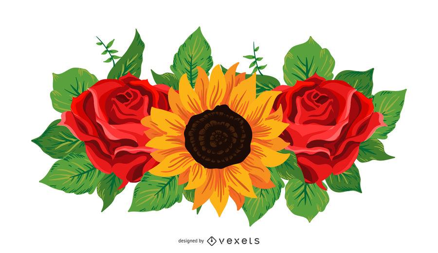 900x520 Sunflower And Roses Illustration