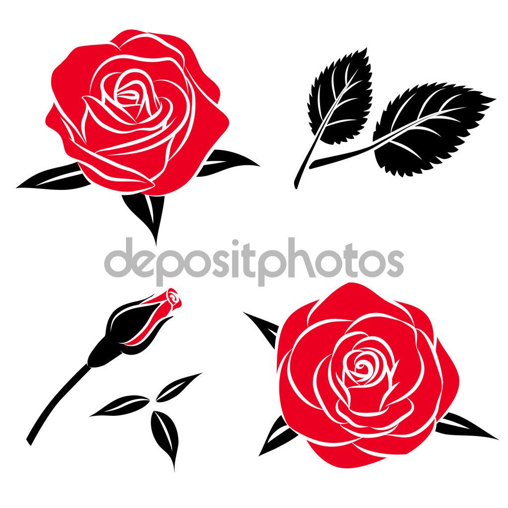 Beautiful Flower Red Black Rose Set With Leaf, Vector Roses 1024x1024 Beautiful Flower Red Black Rose Set With Leaf, Vector Roses