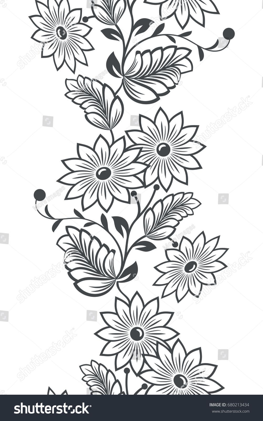 Seamless Black And White Vertical Flower Ornament Vector Retro 1001x1600 Seamless Black And White Vertical Flower Ornament Vector Retro