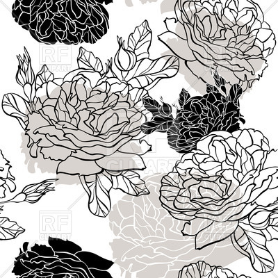 400x400 Seamless Floral Background With Roses Outlines Vector Image