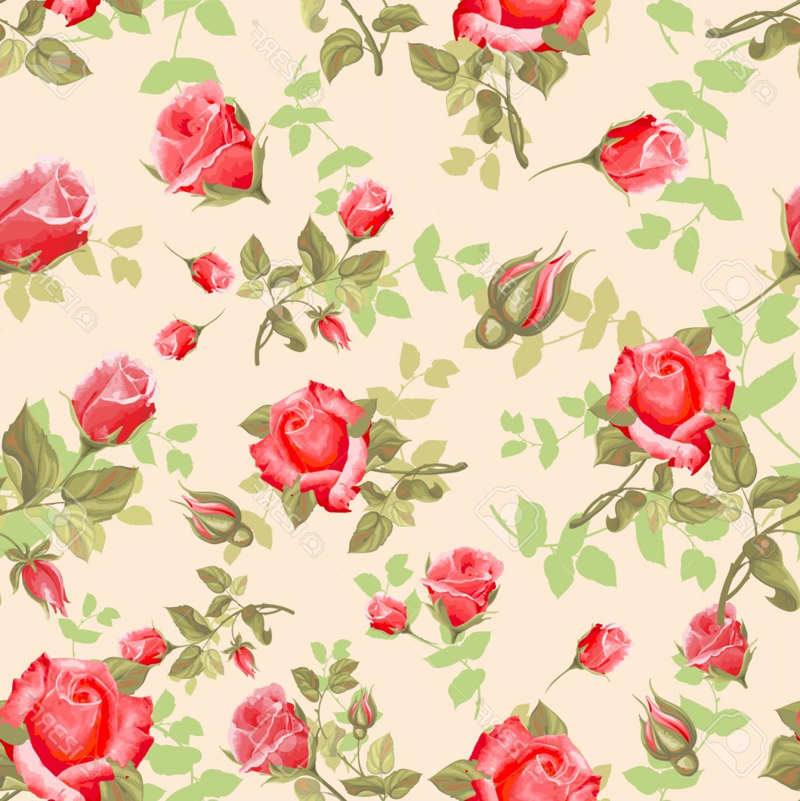Photostock Vector Vector Seamless Repeating Vintage Rose Pattern 1558x1560 Photostock Vector Vector Seamless Repeating Vintage Rose Pattern