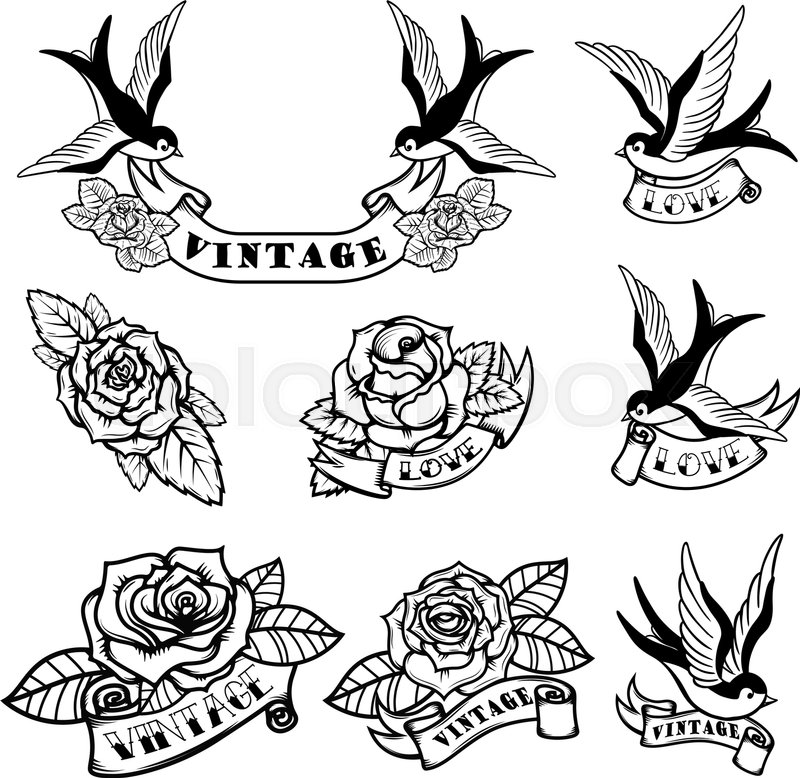 Set Of Tattoo Templates With Swallows Stock Vector Colourbox 800x778 Set Of Tattoo Templates With Swallows Stock Vector Colourbox