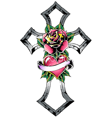 Cross With Rose Garnish Tattoo Vector Pictures 380x400 Cross With Rose Garnish Tattoo Vector Pictures