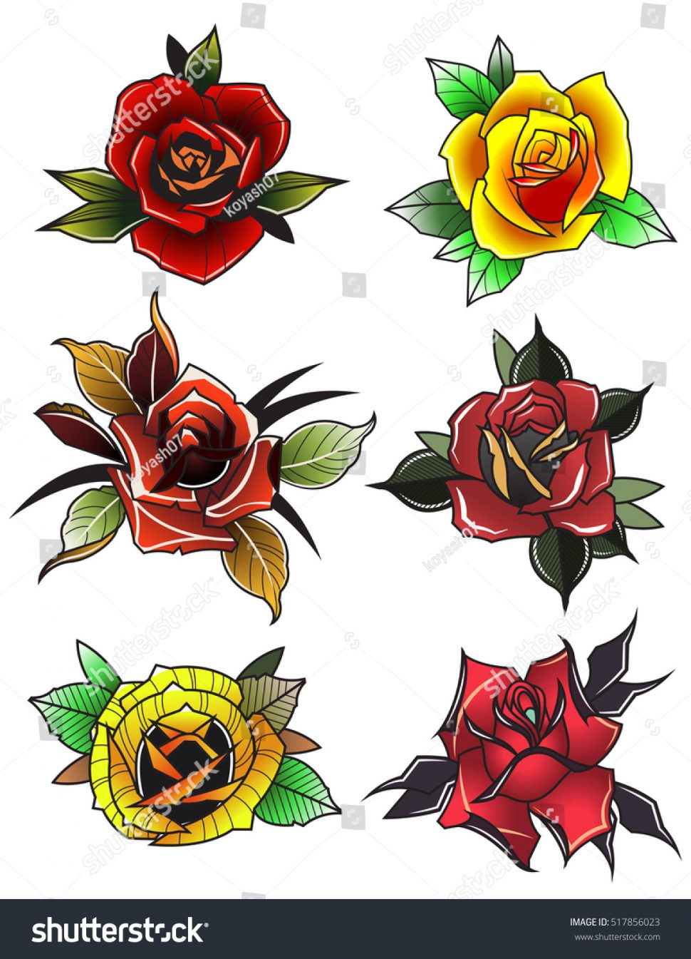 Tattoos Neo Traditional Tattoo Roses Set Vector Stock Royalty 970x1345 Tattoos Neo Traditional Tattoo Roses Set Vector Stock Royalty