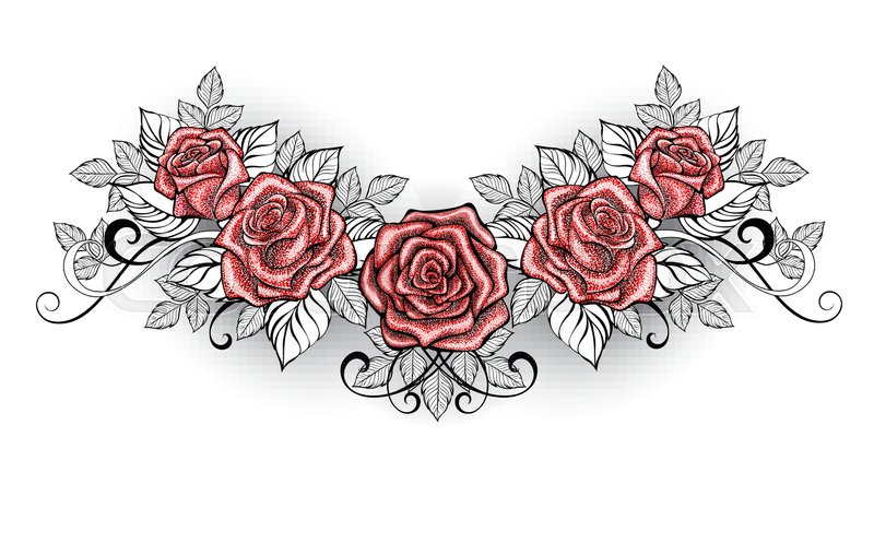 Dotwork Red Roses Tattoo On White Stock Vector Colourbox 800x497 Dotwork Red Roses Tattoo On White Stock Vector Colourbox