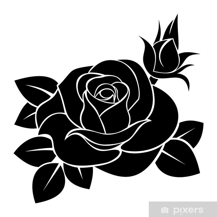 700x700 Black Silhouette Of Rose Vector Illustration Poster Pixers