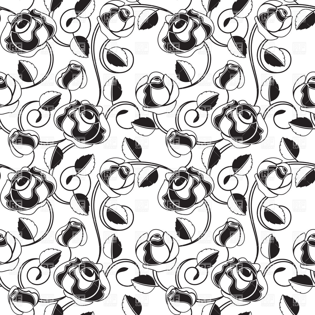 Seamless White Wallpaper With Black Roses Vector Image 1200x1200 Seamless White Wallpaper With Black Roses Vector Image