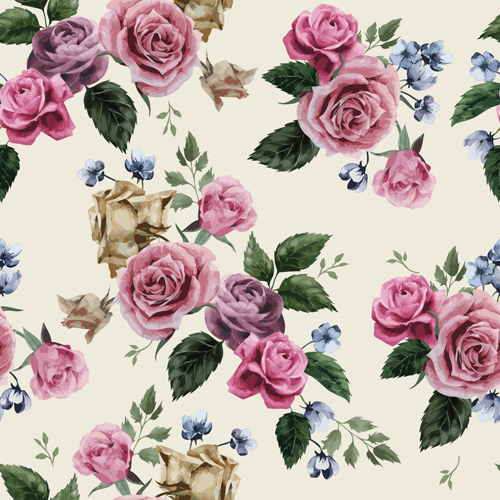 Retro Beautiful Roses Vector Seamless Pattern Free Download 500x500 Retro Beautiful Roses Vector Seamless Pattern Free Download