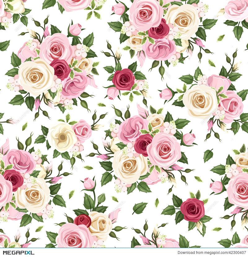 Seamless Pattern With Red, Pink And White Roses Vector 800x830 Seamless Pattern With Red, Pink And White Roses Vector