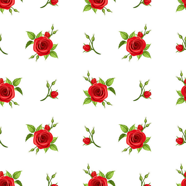 Seamless Pattern With Red Roses Vector Illustration Art Print 600x600 Seamless Pattern With Red Roses Vector Illustration Art Print