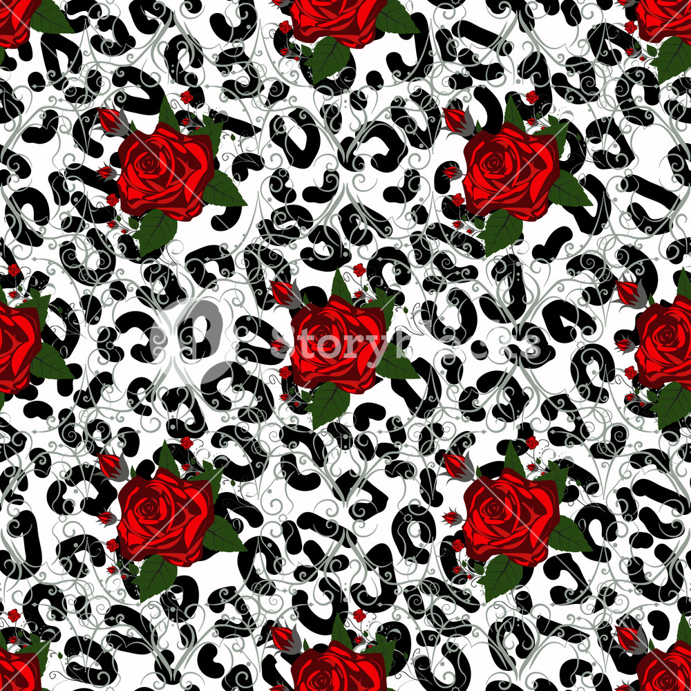 Seamless Pattern With Leopard Print And Red Roses Vector 1000x1000 Seamless Pattern With Leopard Print And Red Roses Vector