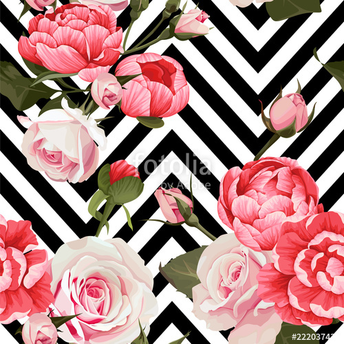 Peony And Roses Vector Seamless Pattern Floral Texture On A Black 500x500 Peony And Roses Vector Seamless Pattern Floral Texture On A Black