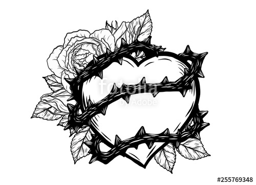 Heart With Rose Vine Vector 500x361 Heart With Rose Vine Vector
