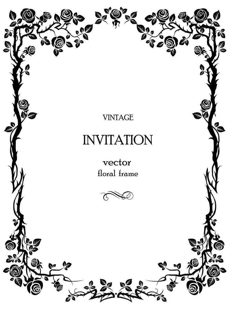 899x1200 Invitation Vector Rose Vines With Thorns Inner Alice Vector