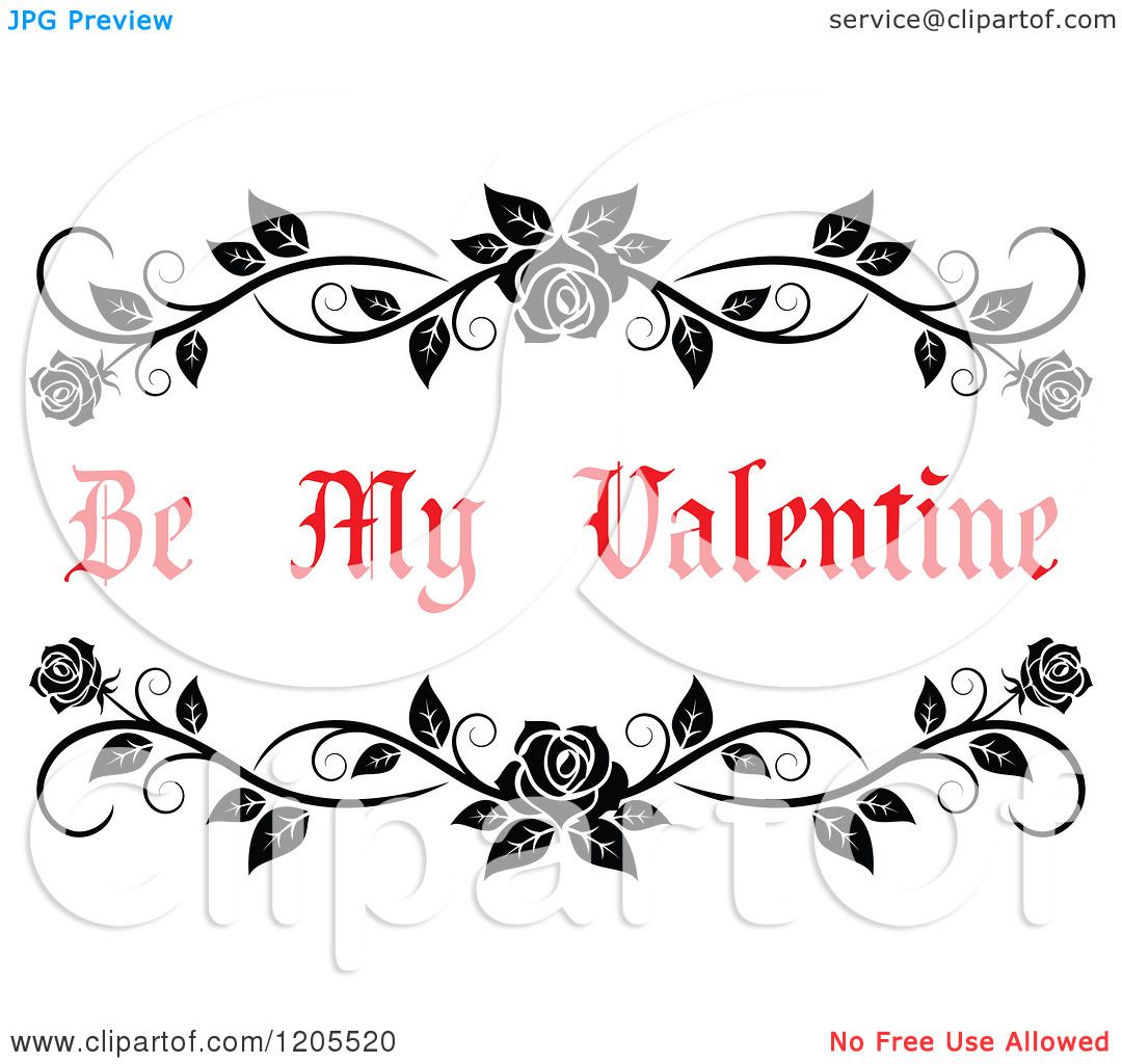 1080x1024 Clipart Of Red Be My Valentine Text And Rose Vines