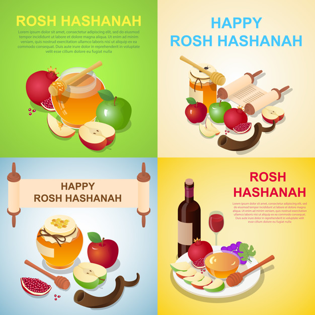 626x626 Rosh Hashanah Banner Concept Set Vector Premium Download