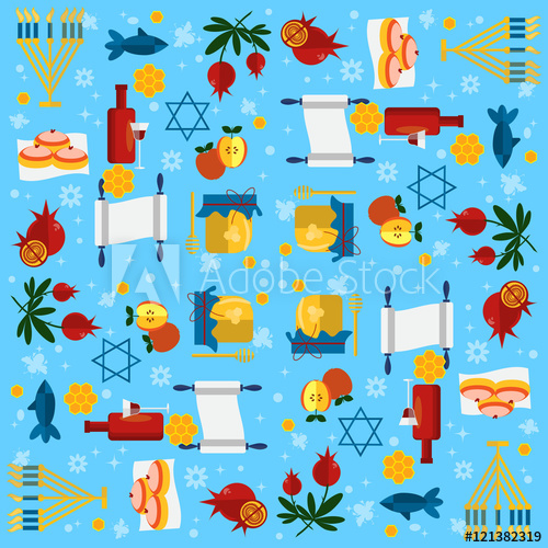 500x500 Jewish New Year Holiday Seamless Pattern For Rosh Hashanah Vector