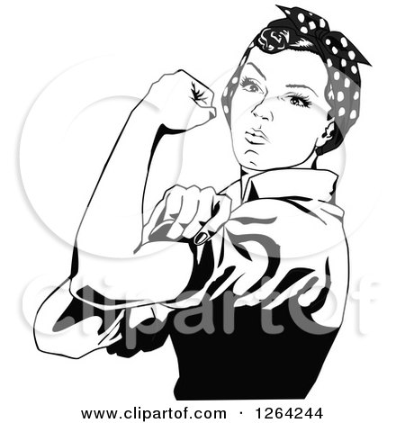 450x470 Clipart Of A Grayscale Rosie The Riveter Flexing And Facing Left