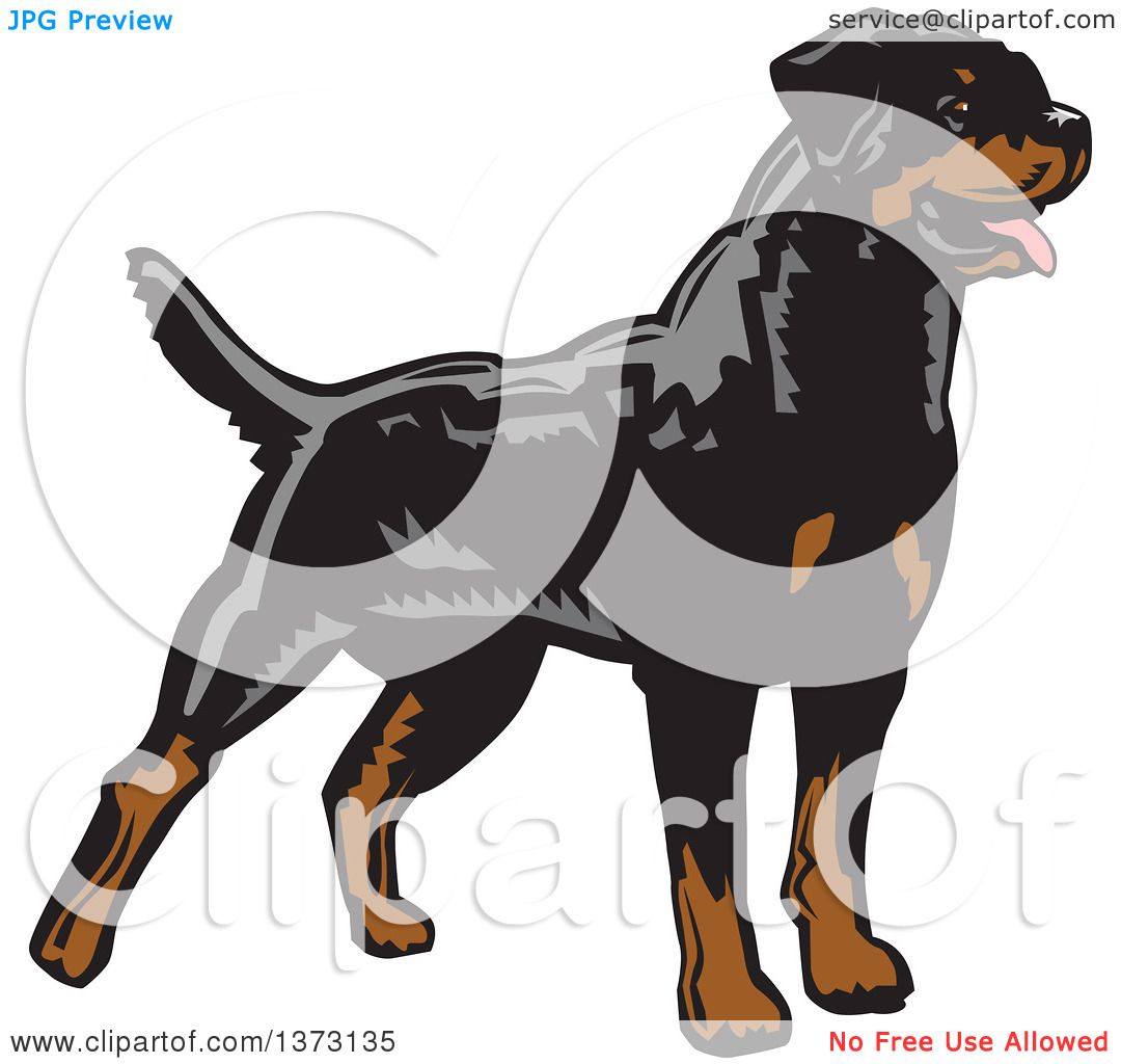 1080x1024 Clipart Of A Woodcut Standing Alert Rottweiler Dog