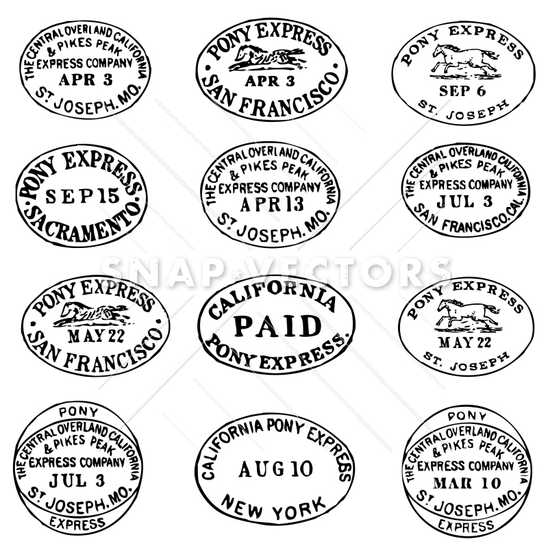 Vector Clipart Pony Express Stamps And Labels 800x800 Vector Clipart Pony Express Stamps And Labels