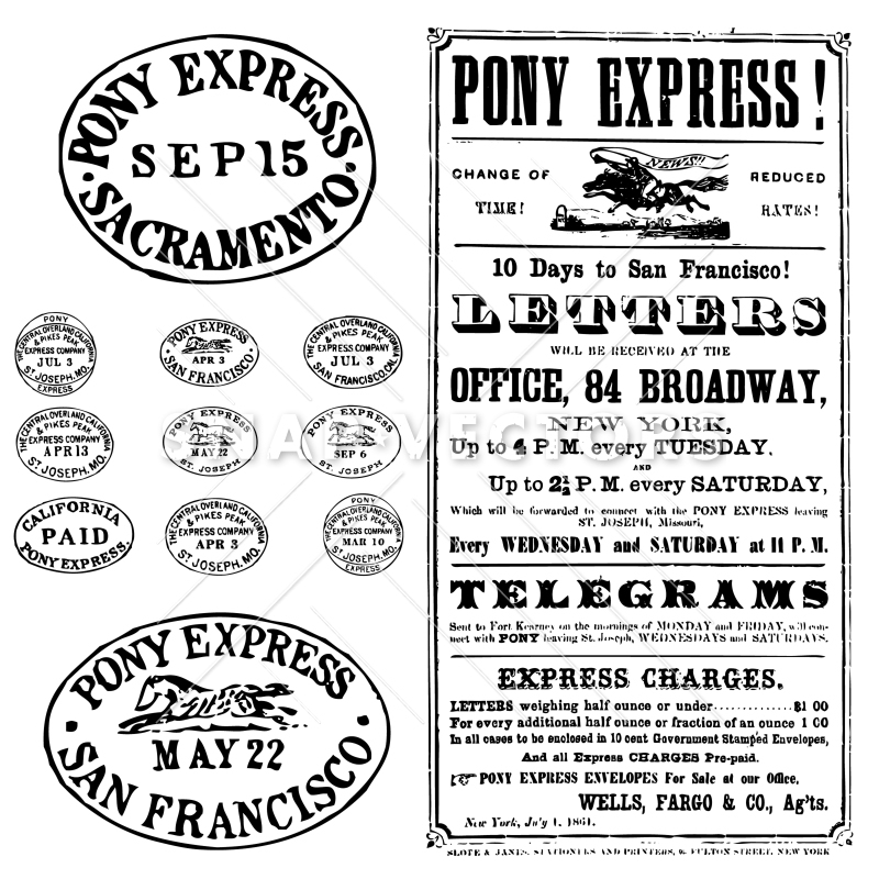 Vector Clipart Pony Express Stamps And Poster 800x800 Vector Clipart Pony Express Stamps And Poster
