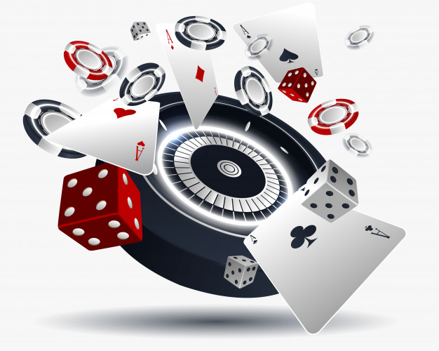 626x500 Casino Illustration With Poker Cards And Roulette Wheel Vector