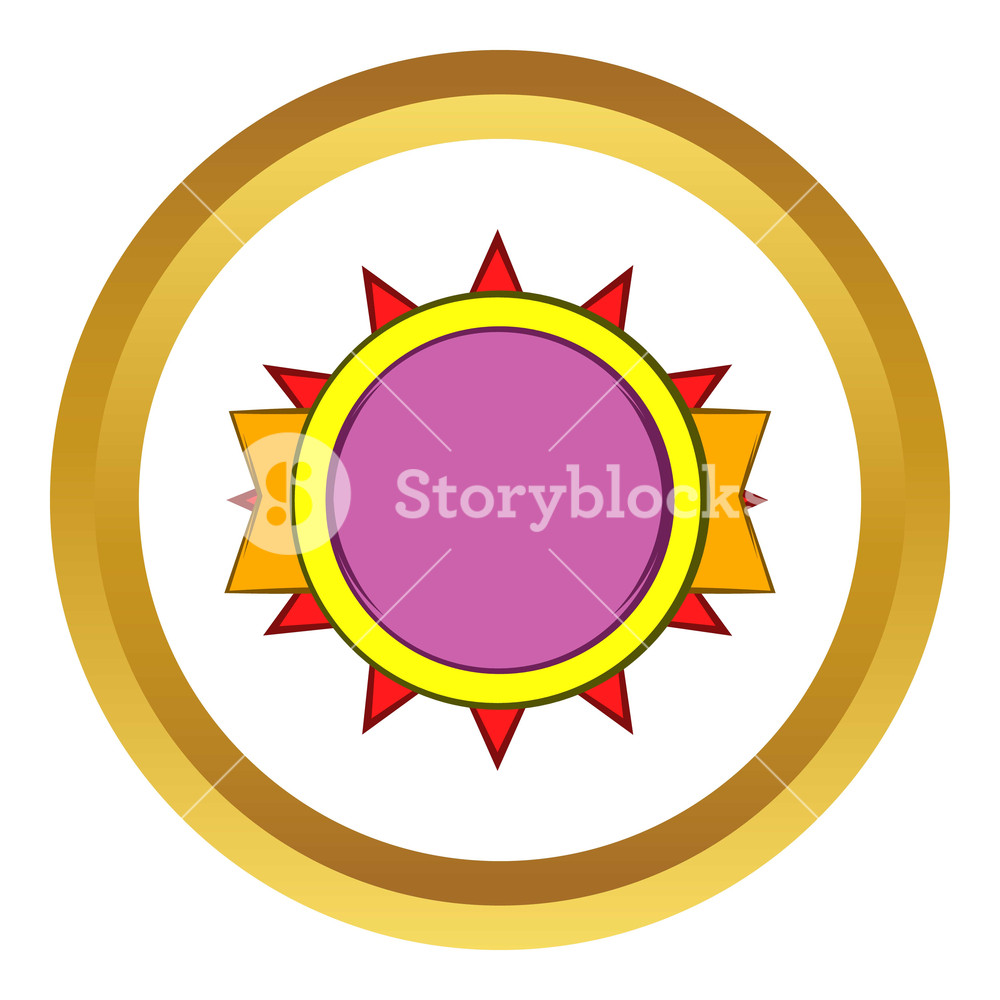 1000x1000 Round Violet Badge Vector Icon In Golden Circle, Cartoon Style