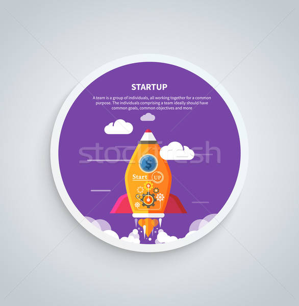 586x600 Start Up Rocket On Round Banner Vector Illustration Robuart