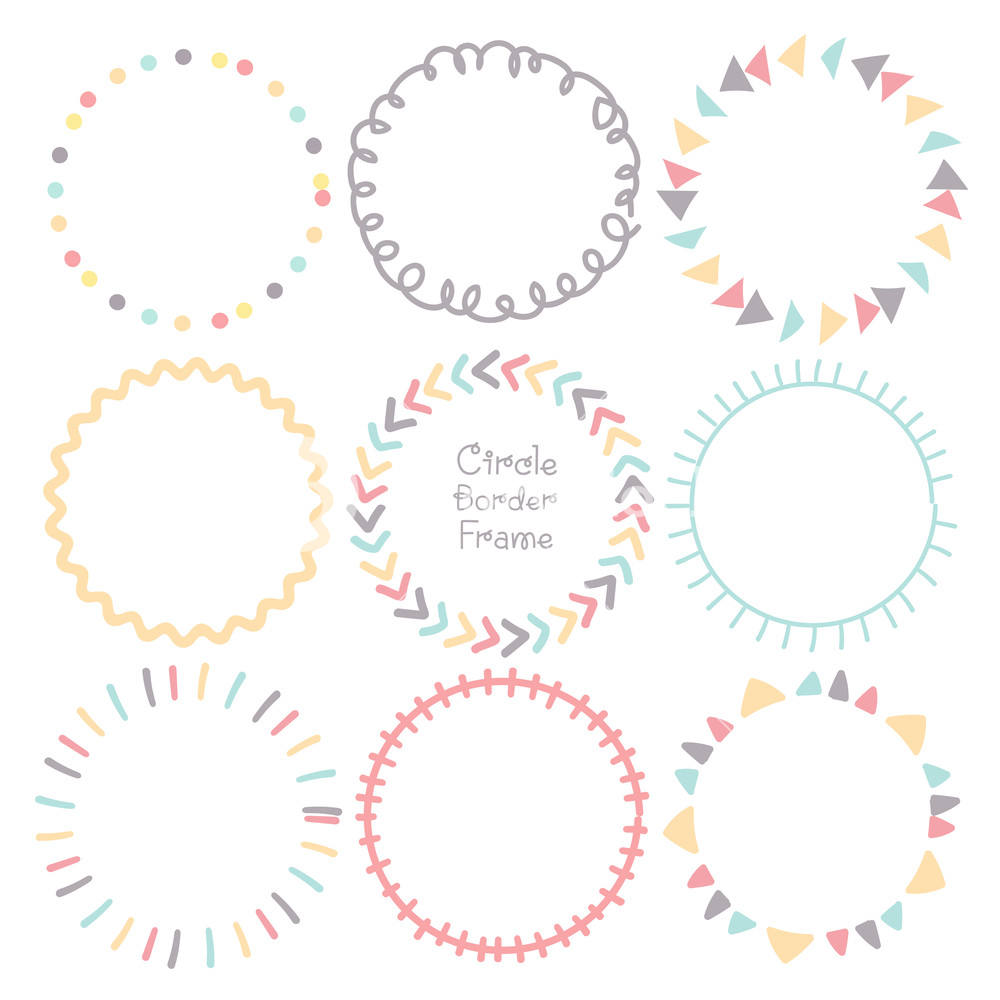 1000x1000 Set Of Colorful Doodle Borders Circle Frame, Decorative Round