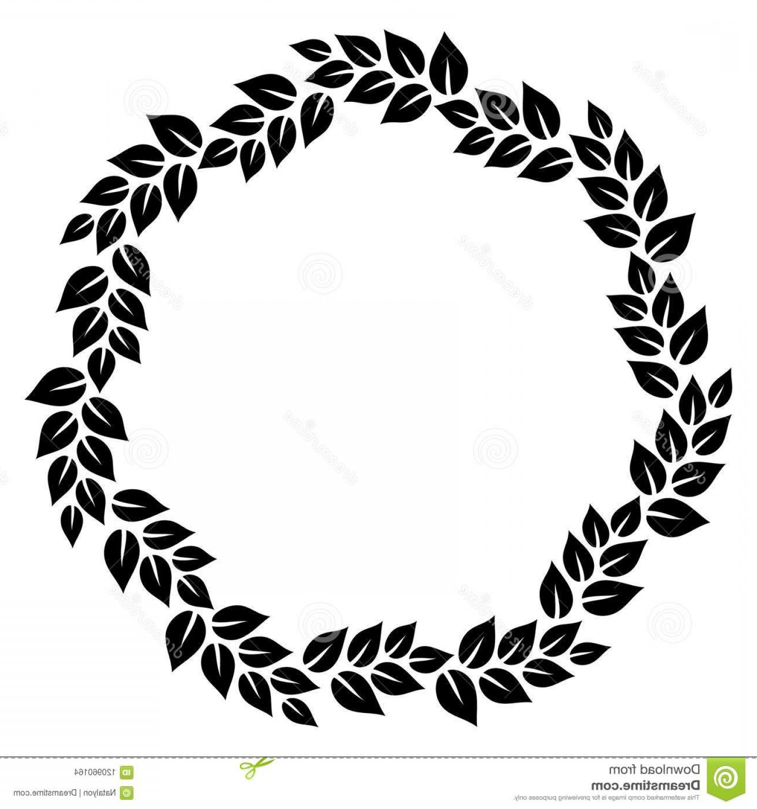 1560x1668 Black White Elegant Leaves Floral Wreath Round Frame Vector