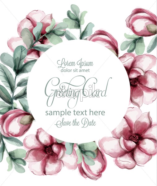 507x600 Tropic Flowers Round Frame Vector Watercolor Delicate Summer Card