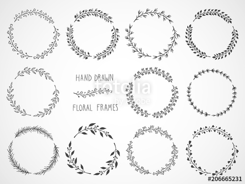 500x375 Vector Set Of Floral Hand Drawn Round Frames Stock Image
