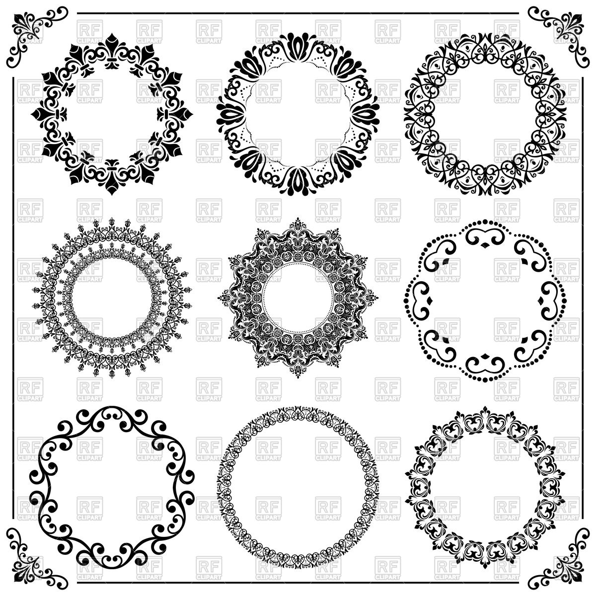 1200x1200 Vintage Set Of Round Frames Vector Image Of Borders And Frames