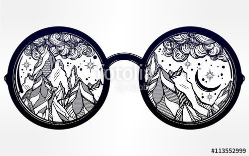 500x313 Vector Round Glasses With Mountains In The Reflection Things
