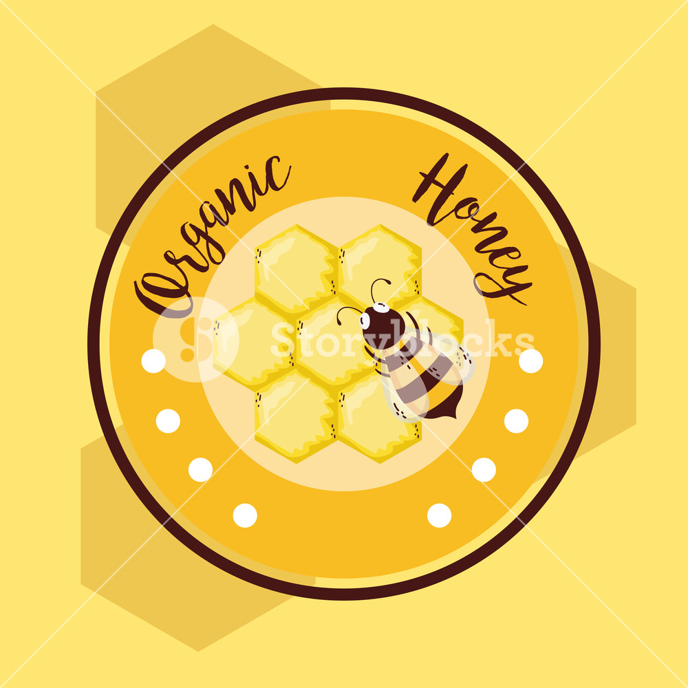 Organic Honey Round Label With Bee And Honeycomb Vector 1000x1000 Organic Honey Round Label With Bee And Honeycomb Vector