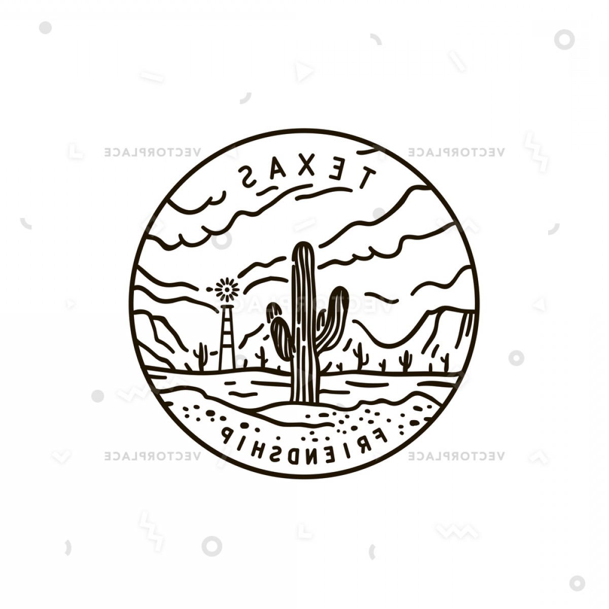 Vintage Round Label Texas Desert Cactus Vector Illustration 1200x1200 Vintage Round Label Texas Desert Cactus Vector Illustration