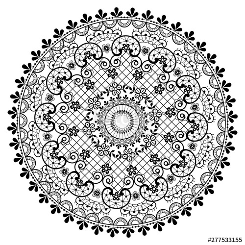 500x500 Mandala Lace Vector Pattern, Vintage Round Design With Flowers