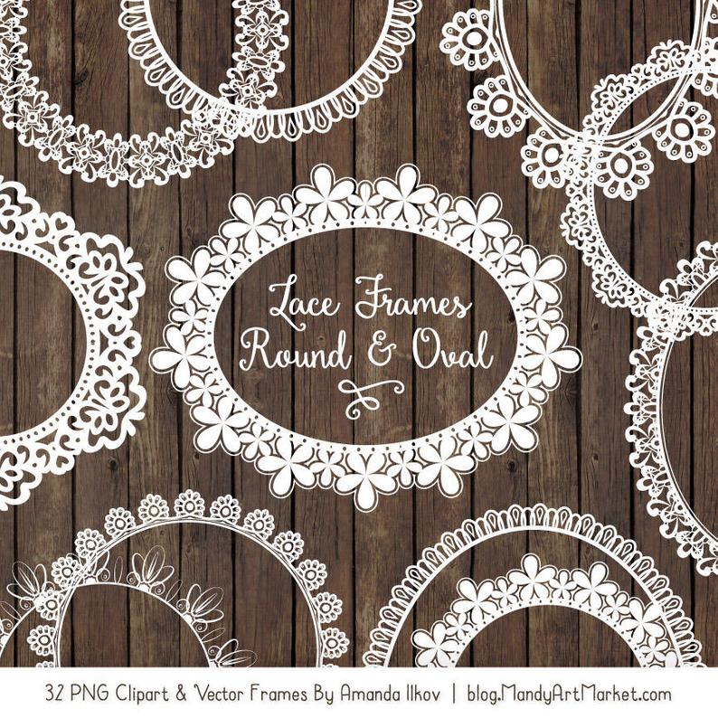 794x794 White Round Lace Frames Clipart Vectors White Lace Frames Etsy