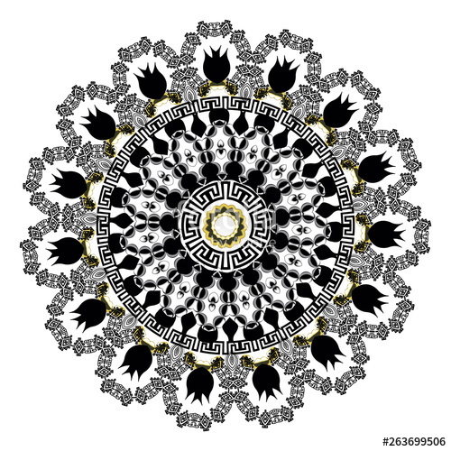 500x500 Ancient Round Ornament Vector Isolated Black Meander Pattern