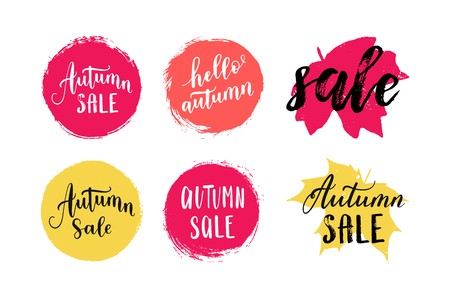 450x300 Autumn Sale Leaves Prints, Banner, Label, Round Shape Vector Set