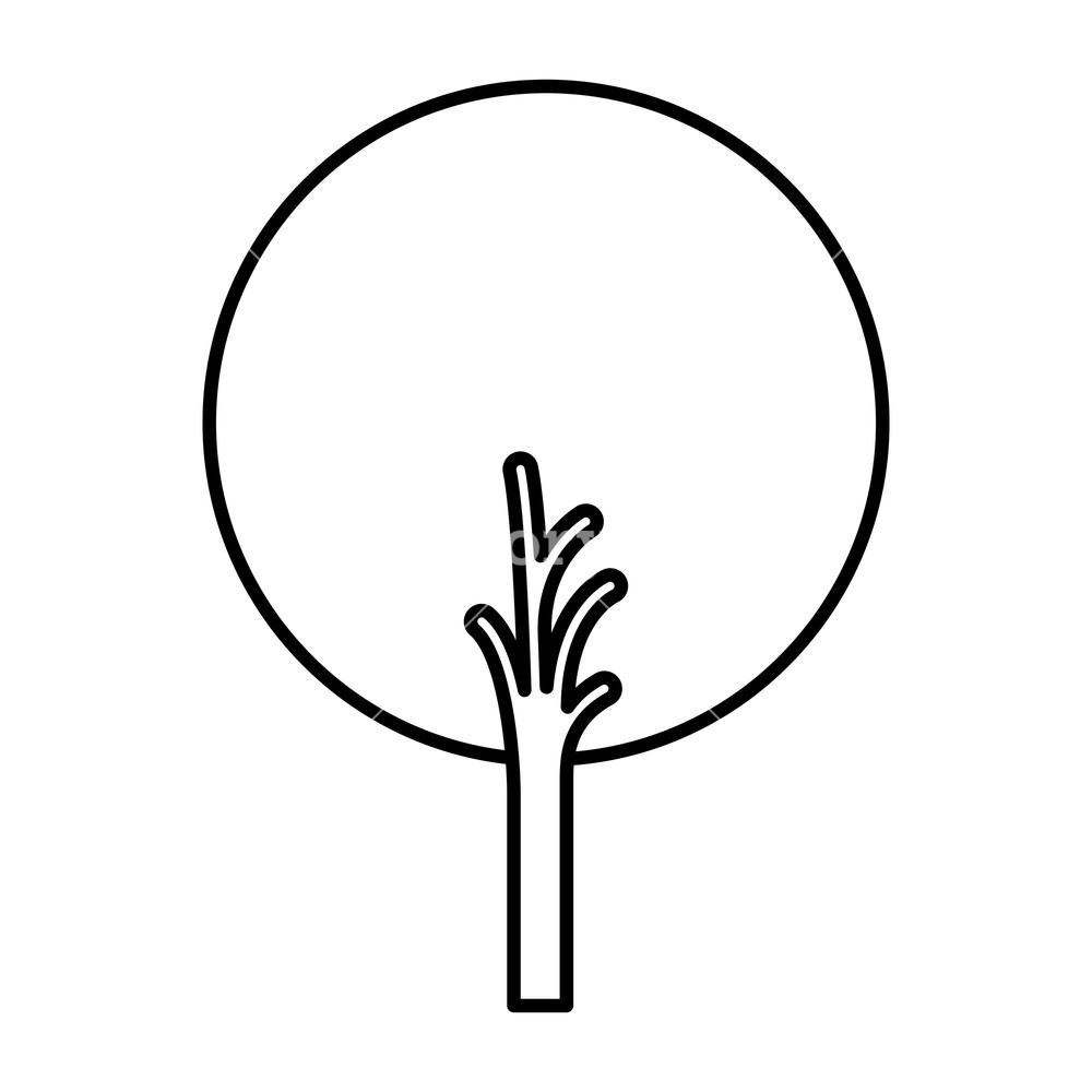 1000x1000 Monochrome Silhouette Of Abstract Tree With Foliage In Round Shape