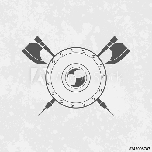 500x500 Icon Of Round Shield And Crossed Axes Vector Illustration