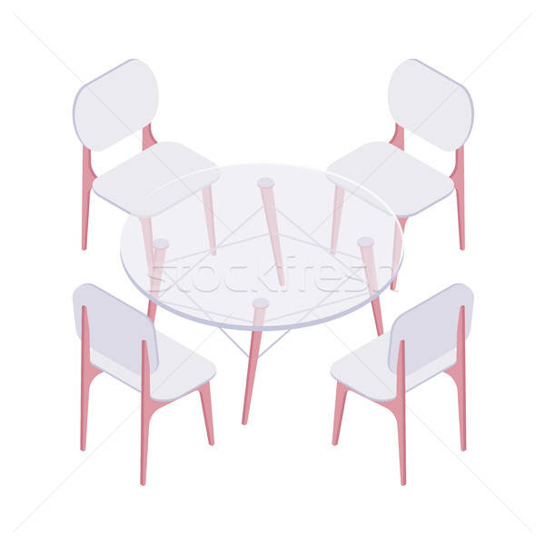 600x600 Isometric Four Chairs And Transparent Round Table Vector