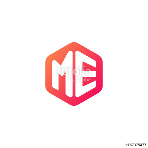 500x500 Initial Letter Me, Rounded Hexagon Logo, Gradient Red Orange