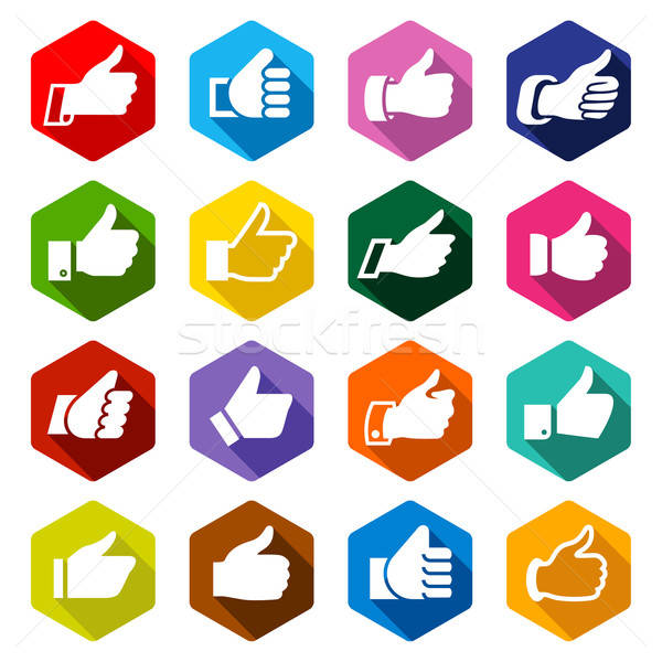 600x600 Like, Set White Icons On Rounded Hexagon Vector Illustration