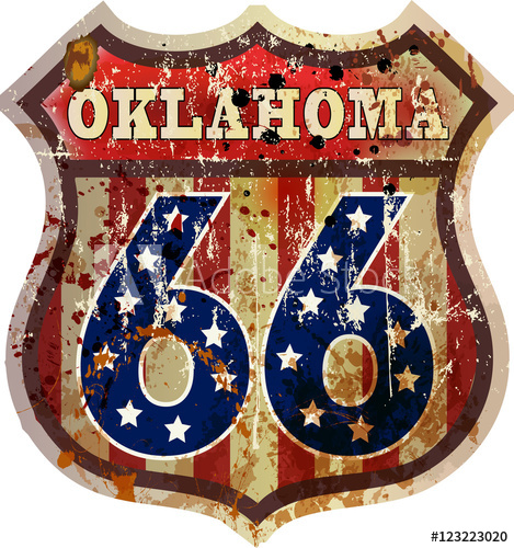 469x500 Route Road Sign, Oklahoma, Retro Style, Vector