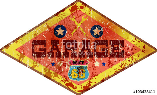 500x302 Weathered Retro Garage Route Sign, Vector Illustration Stock