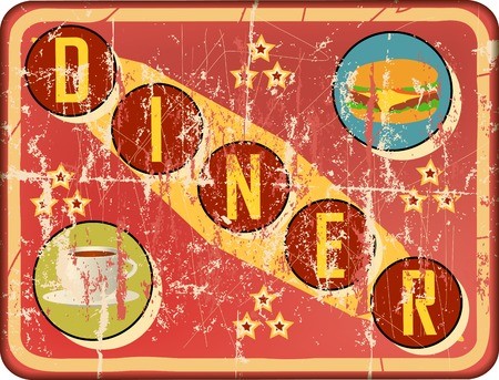 450x343 Weathered Retro Route Diner Sign, Vector Illustration Royalty